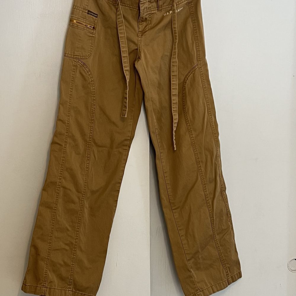 Tan U.S Polo Assn Juniors Size 5/6  100% Cotton‎ Pants Straight Leg Tie Waste